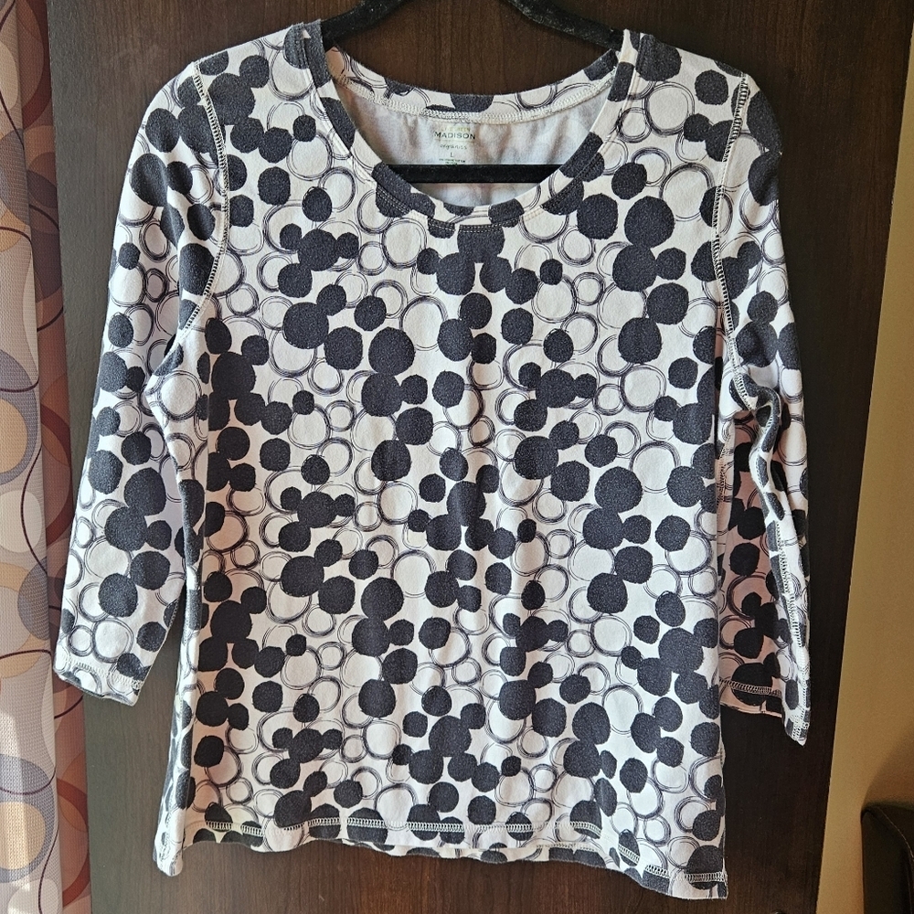 Madison Black and White Polka Dot Long Sleeve Top